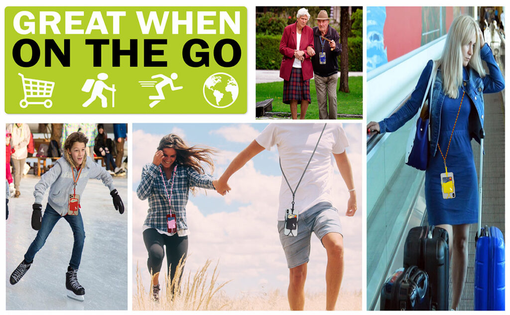 Crossbody phone lanyard necklace for skiing and other sports