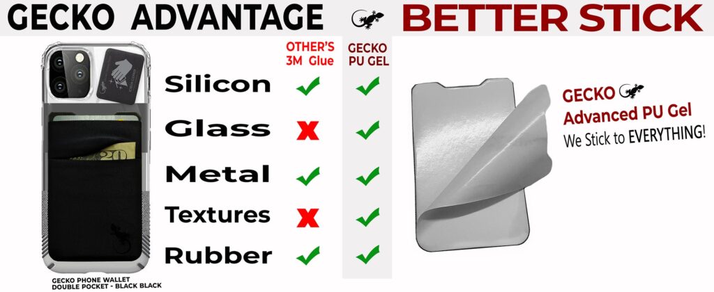 Sticky pocket that will fit on any phone model or phone case with advanced PU Gel