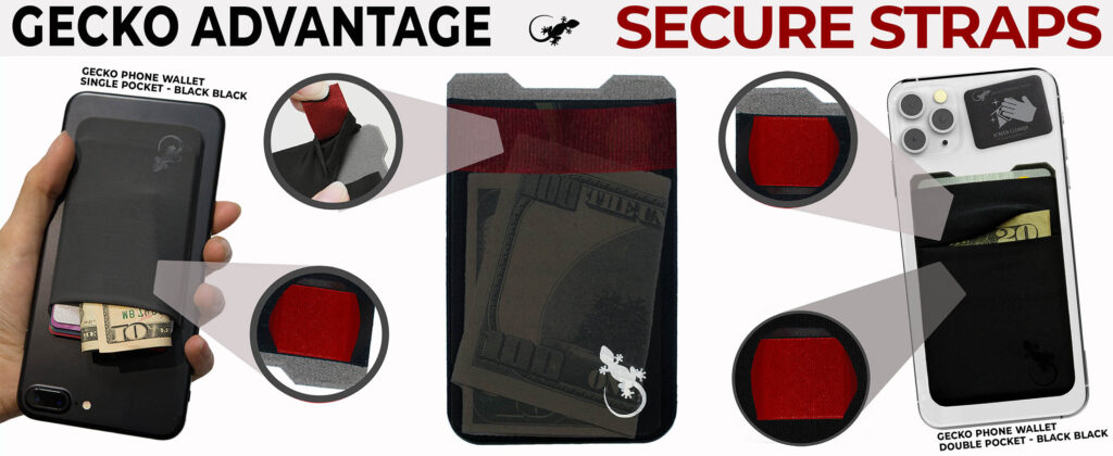 Gecko Adhesive Phone Wallet has extra straps in the pocket to keep the lip tight
