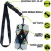 phone necklace adjustable length 15-19 inches quick release buckle, 360 degree swivel, does not block camera, carry cards and cash in black