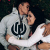 gift for men boys, couple hugging and man has phone holder neclace lanyard on in black