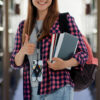 gift for students, young woman with phone case necklace on in black