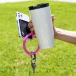 ring stand finger ring holder phone wallet stick on lycra pocket for back of phone - Black White