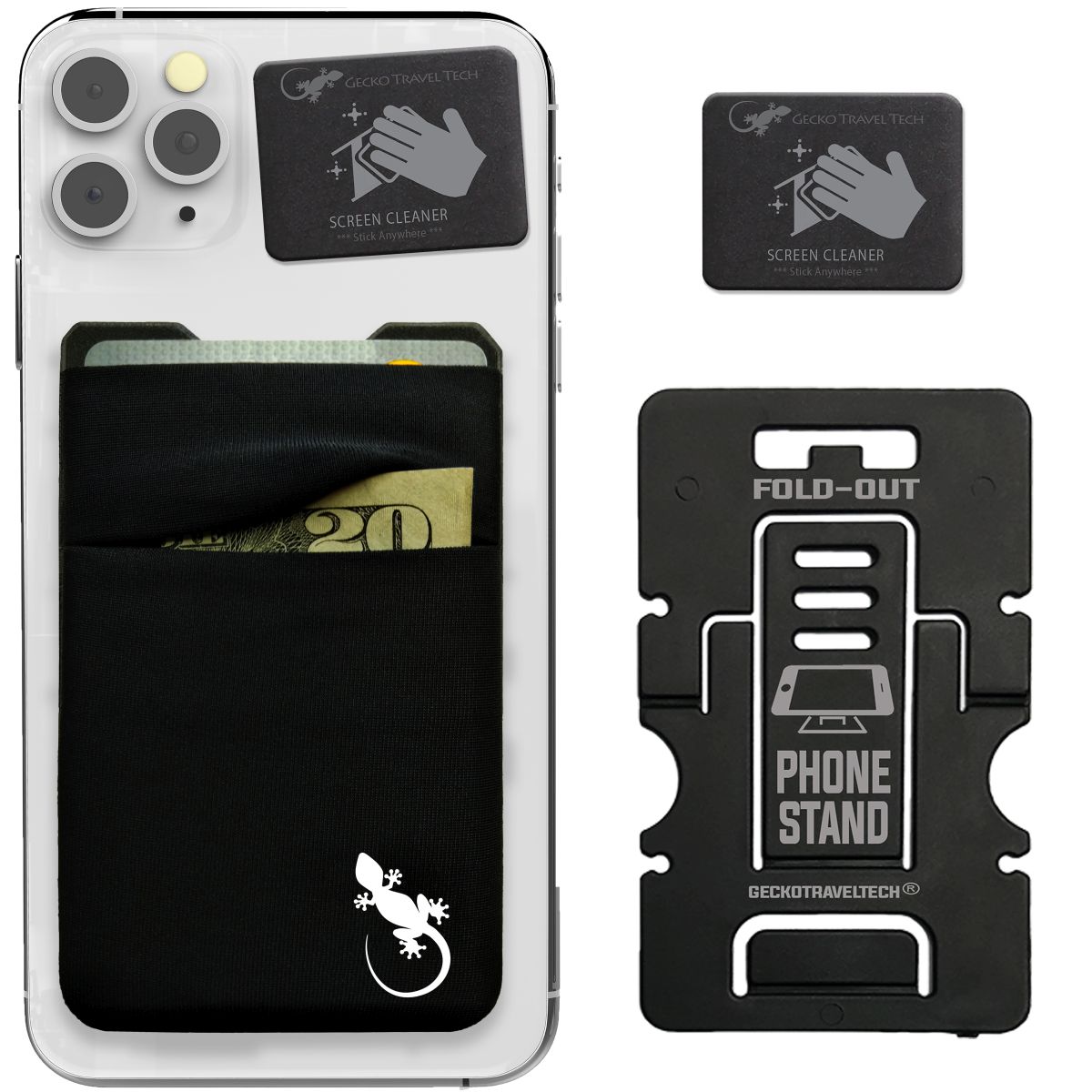 card wallet pocket for back of phone lycra phone wallet pouch double pocket gecko travel tech stick on pouch stretch to carry cards and cash