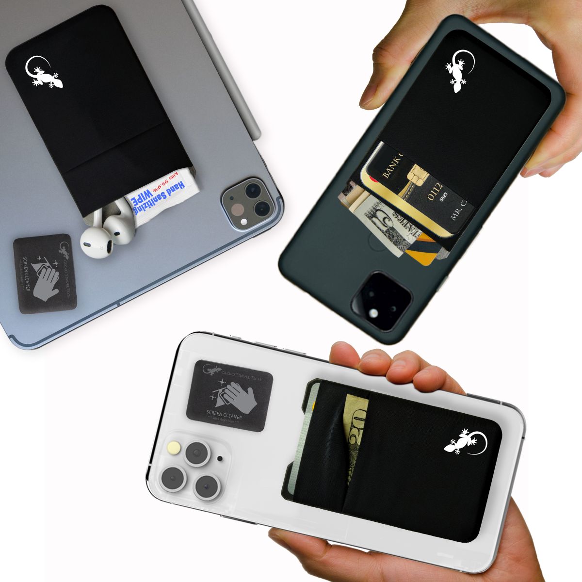 card wallet pocket for back of phone lycra phone wallet pouch double pocket gecko travel tech stick on pouch stretch to carry cards and cash