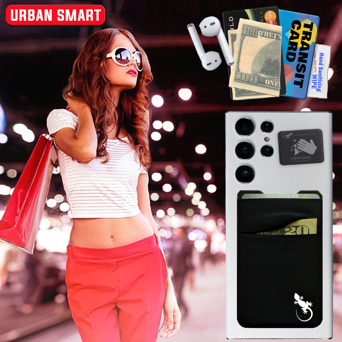card wallet pocket for back of phone lycra phone wallet pouch double pocket gecko travel tech stick on pouch stretch to carry cards and cash