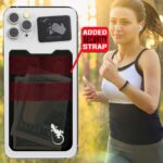 card wallet pocket for back of phone lycra phone wallet pouch double pocket gecko travel tech stick on pouch stretch to carry cards and cash woman jogging
