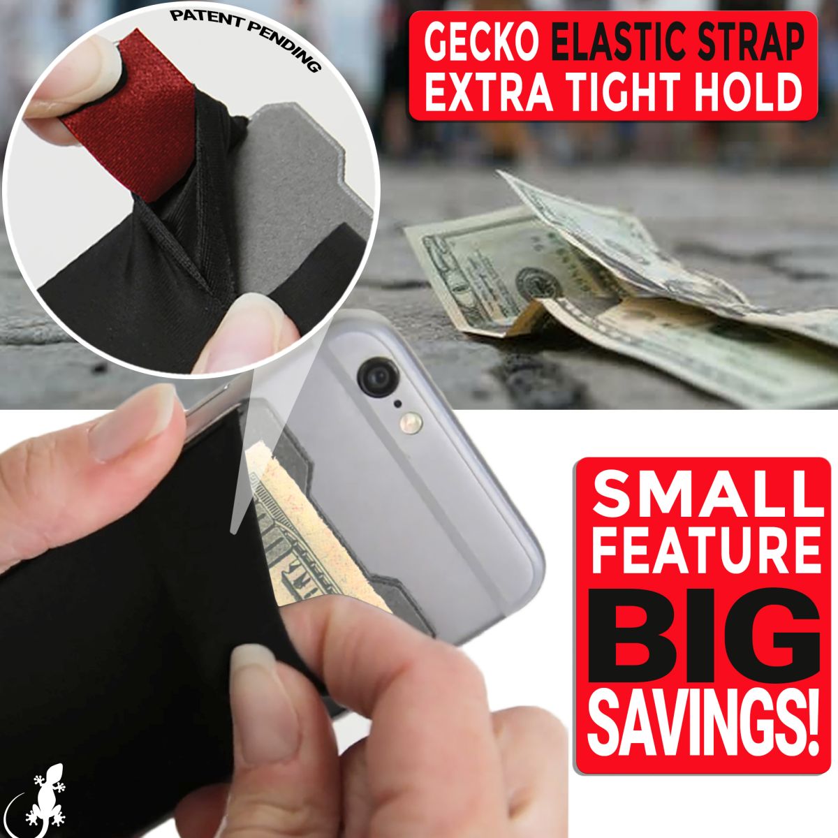 card wallet pocket for back of phone lycra has extra strap to hold credit cards inside tightly