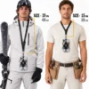Black crossbody lanyard shown on two men at short and long adjustable lengths for carrying a cell phone around the neck