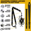 Adjustable black ribbon phone lanyard with quick release, 360-degree swivel and silicone cell phone holder