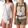 Black crossbody phone strap shown on two women at different adjustable lengths for neck or crossbody cell phone carry