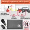 Signal blocking Faraday pouch for car keys shown shielding a key fob to help prevent relay theft and unauthorized vehicle access