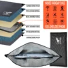 Layered construction of a gray Faraday cage pouch with metal mesh shielding for blocking RFID and wireless signals